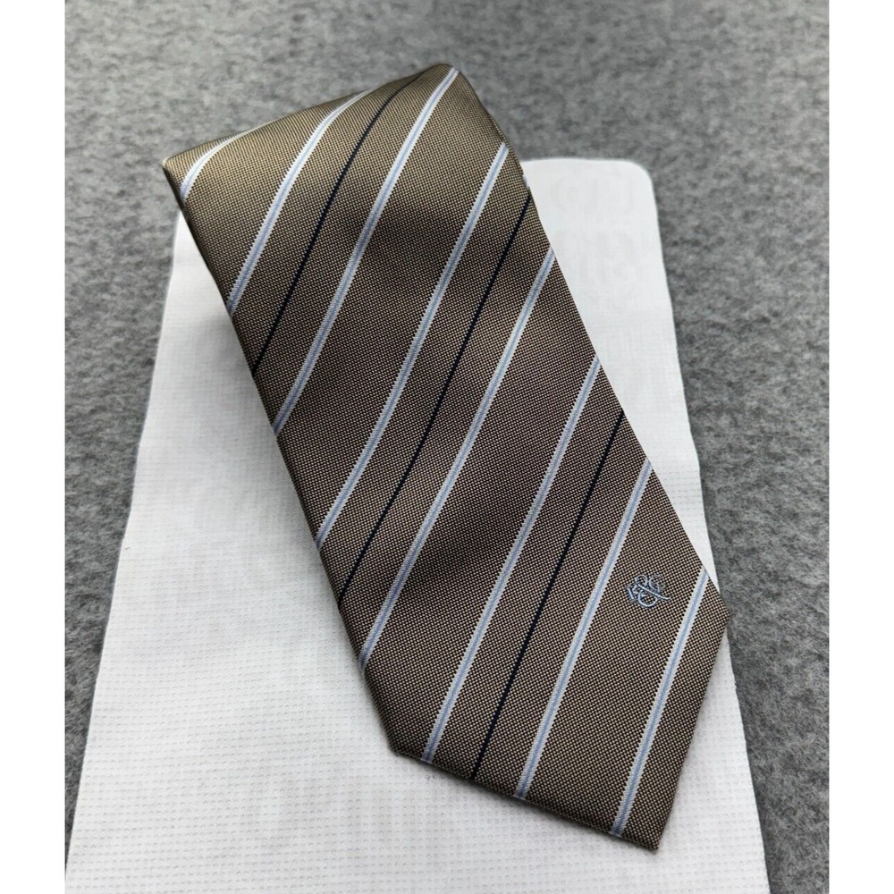 Kent & Curwen Tie 100% Silk Striped Brown Blue Made in Italy Classic Business